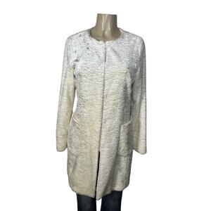 Lauren Ralph Lauren Coat Womens‎ Medium White Faux Fur Collarless Lined Overcoat